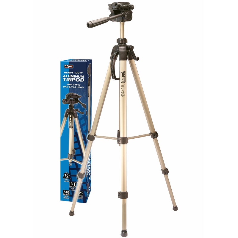 VidPro Heavy Duty 3-Section Aluminum Tripod with 3-Way Pan & Tilt Head, 66" Max Height - Image 1